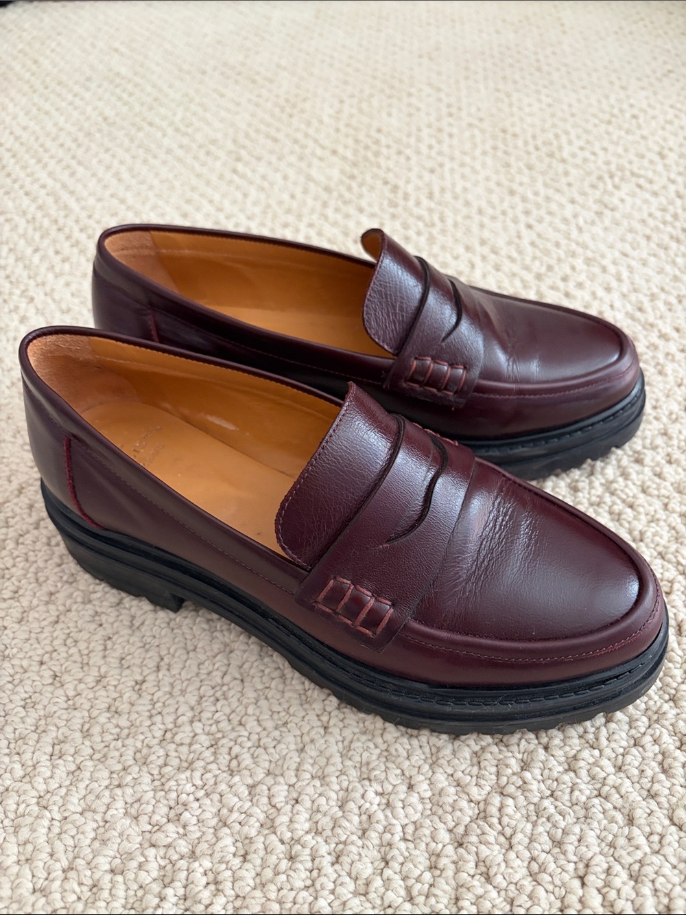 Sezane Albane Loafer in Burgundy leather; Retail $230